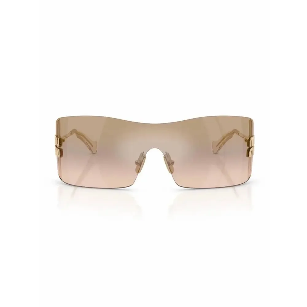 New Miu Miu MUB53S 5AK20P Gold-Tone Brown Gradient Shield Sunglasses Authentic